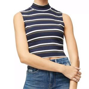 Good American Navy Striped Crop Top